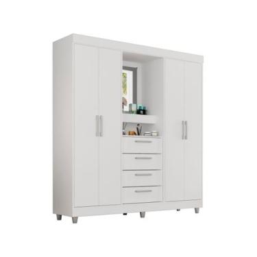 Imagem de Guarda-roupa com Espelho 4 Portas 4 Gavetas Araplac Pequim, Branco, Br