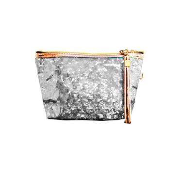 Imagem de Necessaire Feminina Holográfica Estojo Maquiagem Luxo Cinza - Macrozao