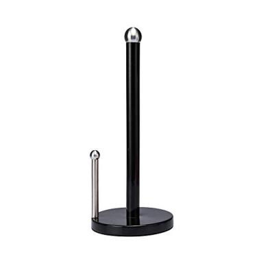 Imagem de Kitchen Details Suporte de toalha de papel de lágrima única para bancada, em pé livre, parte inferior pesada, comporta rolos grandes, barra dispensadora evita desfiamento, preto