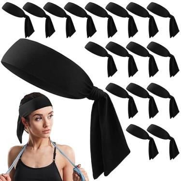 Imagem de Hiboom Pacote com 18 faixas esportivas para homens e mulheres, tiaras de karatê ninja, faixas elásticas para o cabelo para jogar tênis, basquete, ioga, corrida, ciclismo (preto)