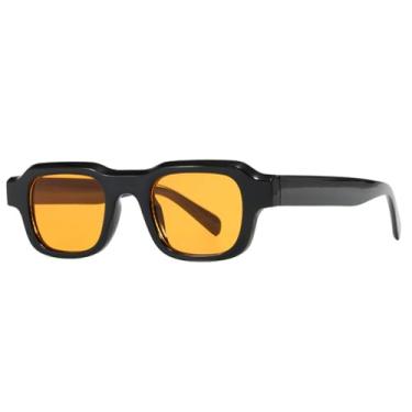 Imagem de Bsreyeop Óculos de sol retrô pequenos retangulares para mulheres e homens, 100% de proteção UV, leve, retrô, estilo vintage, Armação preta/lente laranja E6, MM
