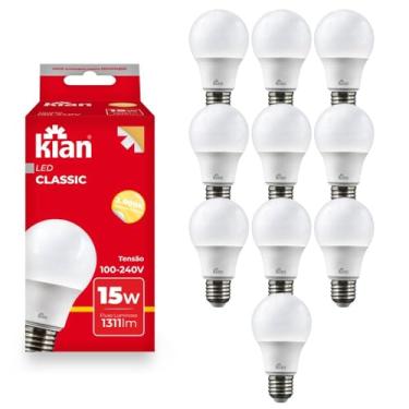 Imagem de Kit 10 Lâmpada Led 15w Bulbo E27 3000k Branca Quente Amarela