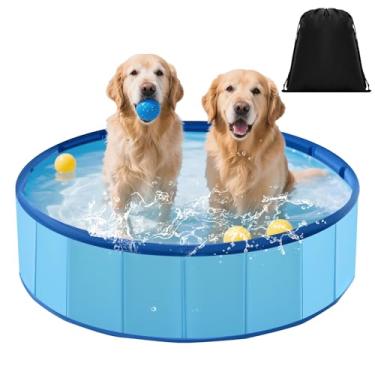 Imagem de Chunful Foldable Dog Pool with Storage Bag Hard Plastic Pet Swimming Pool Portable PVC Dog Bath Tub for Dogs, Cats, Backyard, Beach, and Summer Play, Indoor & Outdoor Use (24” x 8”, Blue)