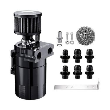 Imagem de EVIL ENERGY Lata de captura de óleo, kit de lata de captura perplexa de 300 ml com filtro de respiro, separador de óleo de ar de alumínio universal 2 portas com conexões de mangueira de combustível