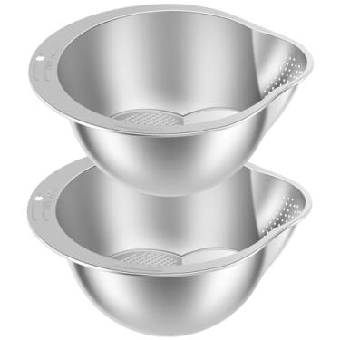 Imagem de Arroz Lavadora de Arroz Coador de Aço Inoxidável Escorredor com Escorredor Lateral Coador para Cozinha, Alimentos para Lavar Arroz, Legumes, Frutas, Feijões e Massas Seguro para Lava-Louças