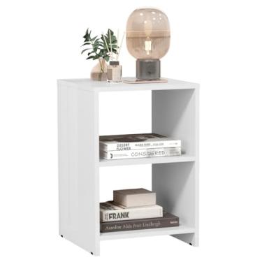 Imagem de Mesa de Cabeceira Compacta de Quarto Mesinha Apoio Lateral para Cabeceira Cama com 2 Nichos Organização e Decoração Abertos 48cm x 33cm x 30cm Design Clean Dubai (Branco)
