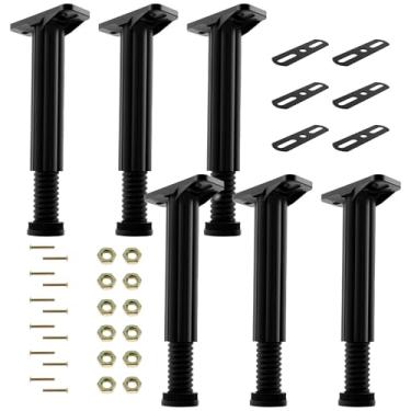 Imagem de 6 peças de perna de suporte de moldura de cama, pernas de suporte de ripas centrais de moldura de plástico, suporte de moldura ajustável em altura, proteção eficaz pernas de suporte de cama