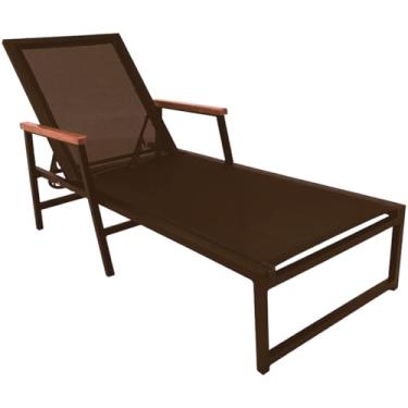 Imagem de Espreguiçadeira Frésia com Braços Tela Sling e Aluminio - Marrom