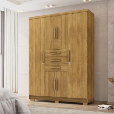Imagem de Guarda Roupa Casal Belga 6 Portas de Bater 3 Gavetas com Cabideiros Nature G98 - Gran Belo