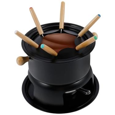 Imagem de Fondue de chocolate de queijo, conjunto de panela de fondue de queijo para panela de fondue de chocolate, conjunto de fondue de acampamento com 6 garfos de fondue, conjunto de panela de fondue de aço