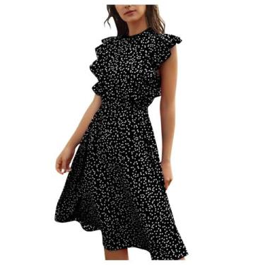 Imagem de Vestido feminino estampado de pontos feminino casual manga borboleta b