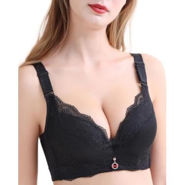 Imagem de Sutiã Push Up CHAOJIESI acolchoado de renda com aro preto 40B feminino