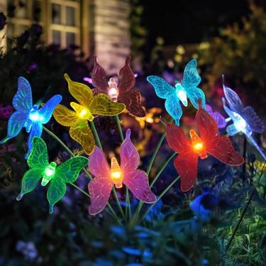 Imagem de Luzes solares de jardim HONGLAND, pacote com 2 e 8 borboletas