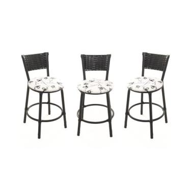 Imagem de KIT 3 Banquetas Baixa Encapada Junco PRETO Bar Bistro Cozinha - ESPAÇO