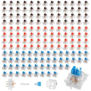 Imagem de blackonvlm 150 interruptores de teclado mecânico, teclado mecânico para jogos, clique, tátil, compatível com LED, à prova de poeira, à prova d'água, substituível por bricolage, incluindo azul, marrom