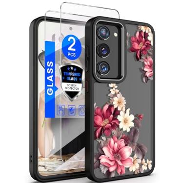 Imagem de Dretal Capa floral para Samsung Galaxy S23 5G, parte traseira rígida testada contra quedas de grau militar e borda macia, flor fina, capa protetora de telefone para mulheres e meninas + protetor de