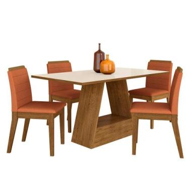 Imagem de Mesa 1,36 Com 4 Cadeiras Nova York Freijó/Off Premium/Terracota - Móve