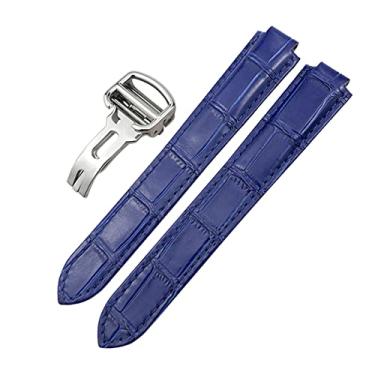 Imagem de DFAMIN Pulseira de couro genuíno de 14 mm, 16 mm, 18 mm, 20 mm, 22 mm, para Ballon Bleu De Cartier, pulseira de relógio de pele de bezerro colorida tipo convexo (azul claro, 14 mm)