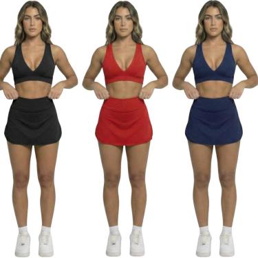 Imagem de KIT 3 Conjunto Top Bojo e Short Saia Vekyo Roupas para Academia Treino Moda Fitness Musculação-Feminino