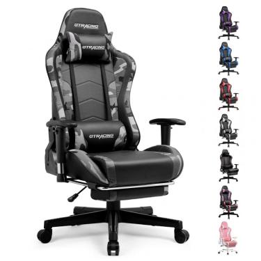 Imagem de Gtracing Cadeira Gamer Ergonômica Ajustável com Apoio para os Pés, Cinza Camuflada