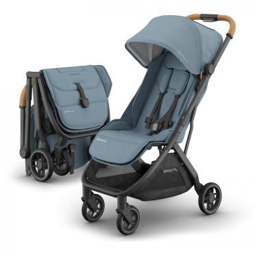 Imagem de Carrinho de Bebê UPPAbaby Minu V3 Dillan Azul Stone/Carbono Sand Couro, Dobrável com uma Mão, Capota UPF 50+, 1 Lugar