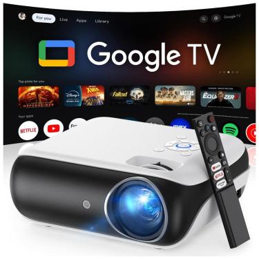 Imagem de Projetor Inteligente Oficialmente Licenciado Google TV, HAPPRUN 4K UHD para Cinema em Casa com Som Dolby, WiFi Bluetooth, Aplicativos de
