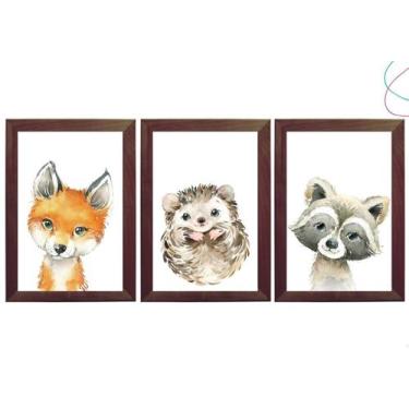 Imagem de 3 Quadros Decorativos Animais do Bosque Raposa Aquarela - Creative Cat