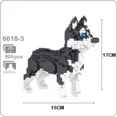 Imagem de Brinquedo Blocos De Montar Cachorro Husky Siberiano Preto e Branco 950