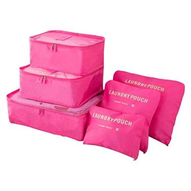 Imagem de KIT 6 SACOS BOLSAS ORGANIZADOR MALA ROUPAS BAGAGEM VIAGEM ROSA