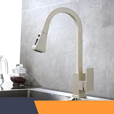 Imagem de Torneiras de cozinha quadrado preto alça única torneira de cozinha de furo único giratório 360 graus rotação torneira misturadora de água, cor bege com ponto, China