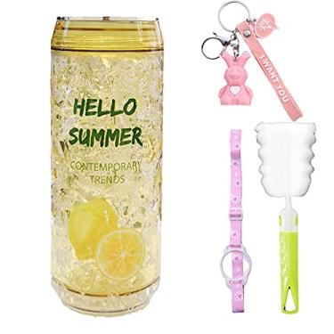 Imagem de seelucky Copo infantil para viagem, copo de gelo, garrafa de água para uso ao ar livre, garrafa de piquenique, freezer, caneca gelada (limão amarelo O, 350 ml)