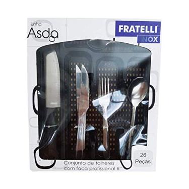 Imagem de Conjunto de Talheres Inox 26 Peças com Faca Profissional 6" e Porta Talheres Preto Fratelli Linha Asda