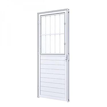 Imagem de Porta de Giro de Alumínio Lambri com Postigo 215 x 85 x 7,6 cm Esquerda com Grade Lucasa