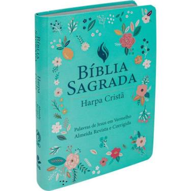 Imagem de Bíblia Com Harpa Cristã E Letra Grande Floral