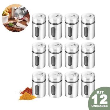 Imagem de Kit 12 Porta Condimentos Temperos Gourmet Aço Inox E Visor Vidro - Uny