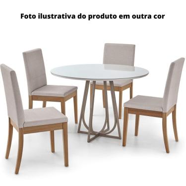 Imagem de Mesa Jantar MH-5299 Herval Redonda 110 cm Madeira Laca Fosca Branca Vidro Branco Base Off White