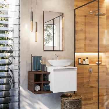 Imagem de Armário Para Banheiro Com Espelho Roma Nogal E Branco - Celta Móveis