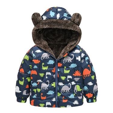 Imagem de Casaco de lã infantil infantil para meninos e meninas com capuz com orelhas de urso fofo com bolsos e zíper acolchoado para meninas, G, 18-24 Meses