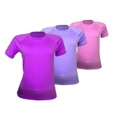 Imagem de 3 Camisetas Manga Curta Feminina Proteção UV50+ (P, Roxo-Lilas-Rosa)