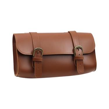 Imagem de YIJU Bolsa para guidão de bicicleta, bolsa frontal de couro pu, organizador de ferramentas, à prova de chuva, pacote frontal para triciclos e motocicletas, marrom