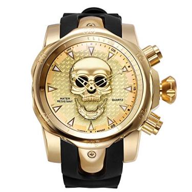 Imagem de Relógios de pulso de ouro crânio para venda 3D Skull Ghost Grande Cool Dial Designer Relógios, Dourado, X-Large