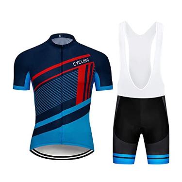 Imagem de ARBOVE Conjunto masculino de camisa de ciclismo manga curta com zíper camisa de bicicleta com shorts acolchoados 9D de verão roupas de uniforme de corrida de equipe de mountain bike (cor: TYP-1,
