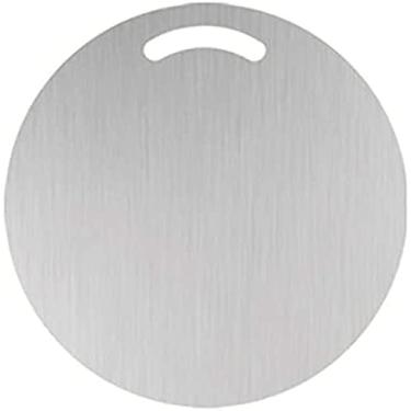 Imagem de Tábua de cortar redonda de aço inoxidável para bancada, para frutas e vegetais, prata, 33cm 69tranquilidade