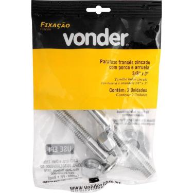 Imagem de Parafuso Francês 3/8`x3`` com Porca e Arruela 2 peças Vonder