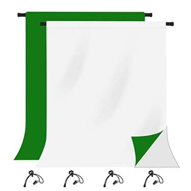 Imagem de KUKUSOUL Tela de fundo branco verde 1,5 m x 2,1 m 2 em 1 reversível Chromakey verde tela branca pano de fundo para transmissão ao vivo de fotos KUSKX010