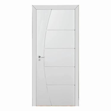 Imagem de Kit Porta de Madeira 210x90cm Frisada Laqueada Esquerda Moldufama Branco