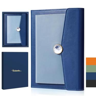 Imagem de HIUKOOKA Caderno pautado A5 College com 192 páginas, caderno de couro de capa dura A5, diário de papel grosso de 100 g/m², cadernos com caixa de presente para escrever, 15,5 x 22 cm – Azul