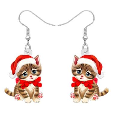 Imagem de RAIDIN Brincos pendentes de gato de Natal fofos de acrílico, presentes para meninas, crianças, amantes de animais de estimação, anime, gatinho, joias para mulheres, decorações de festas de fim de ano,