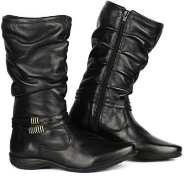 Imagem de Bota MonaDonna Rasteira Cano Enrugado Confort Couro Miuzzi Estilo Moda Feminina-Feminino