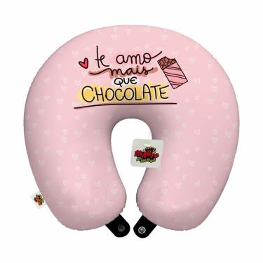 Imagem de Almofada de pescoço viagem te amo mais que chocolate namorados lembrança